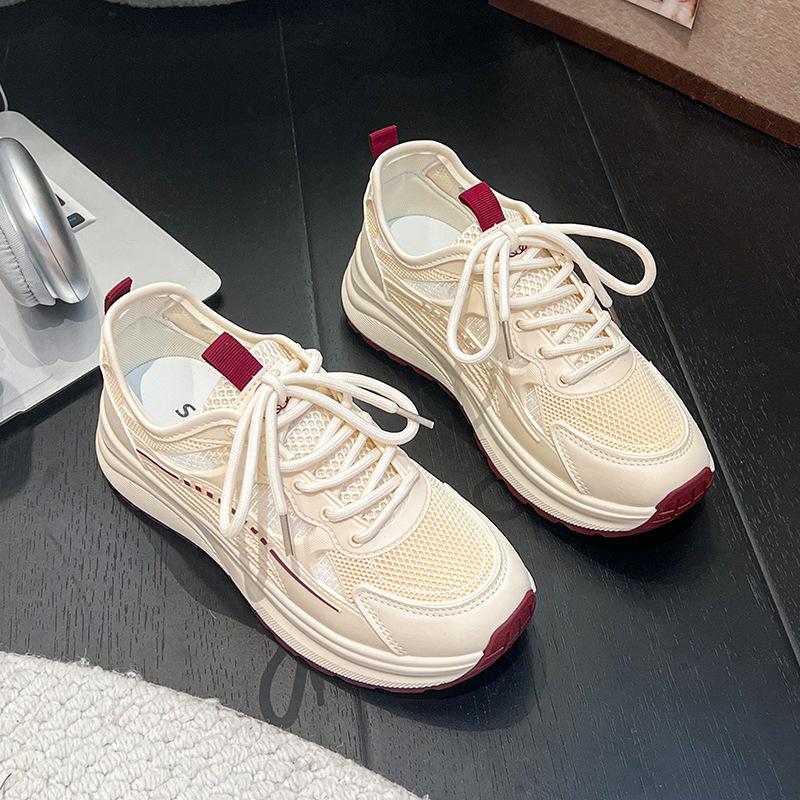 

Daddy shoes women s 2025 new thick-soled white shoes mesh breathable mesh shoes women s summer thin inner height-increasing women s shoes 41 бордовый