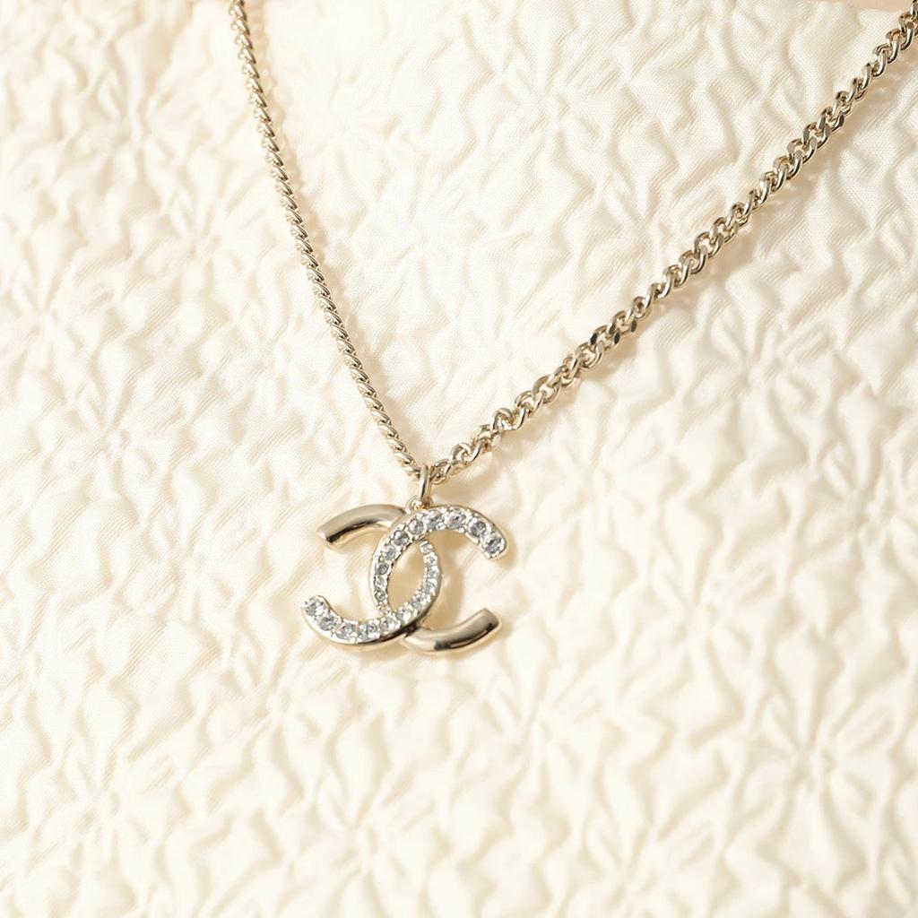 Chanel Gold Crystal Double C Pendant Necklace Sweater Chain Women Necklaces ABD040-B15387-NU491