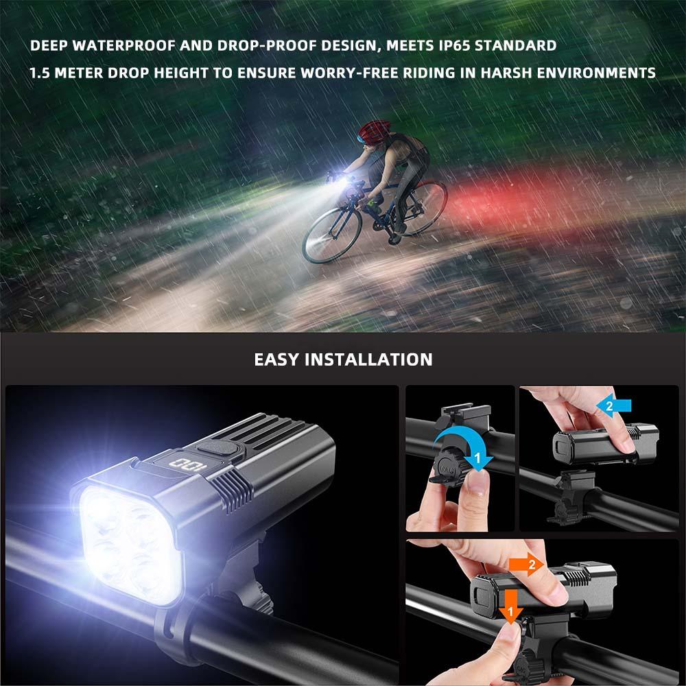 Night Riding Escort, Battery Display, Strong Light, Essential for Riding, Flashlight, High-brightness Long-range Shooting, Rainproof Bicycle Headlight