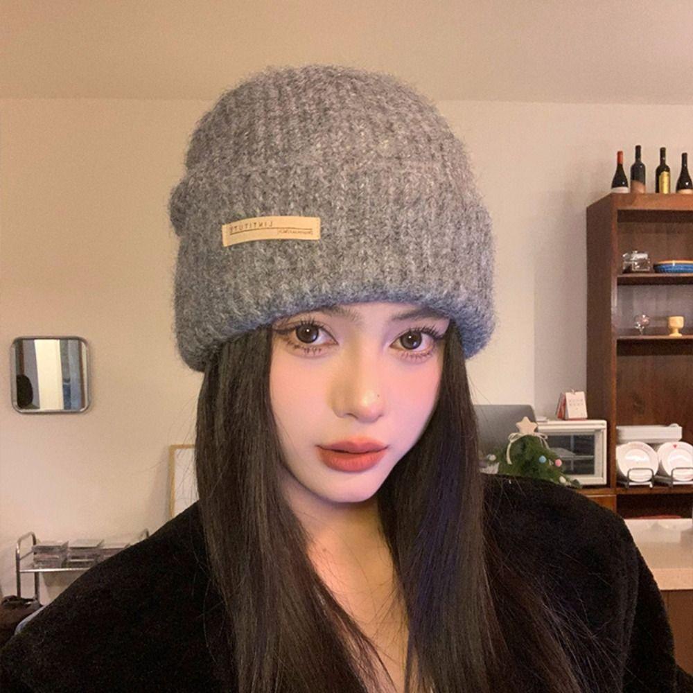 Thickened Beanies Hat Korean Style Pullover Hat Letter Chic Knitted Hat Outdoor