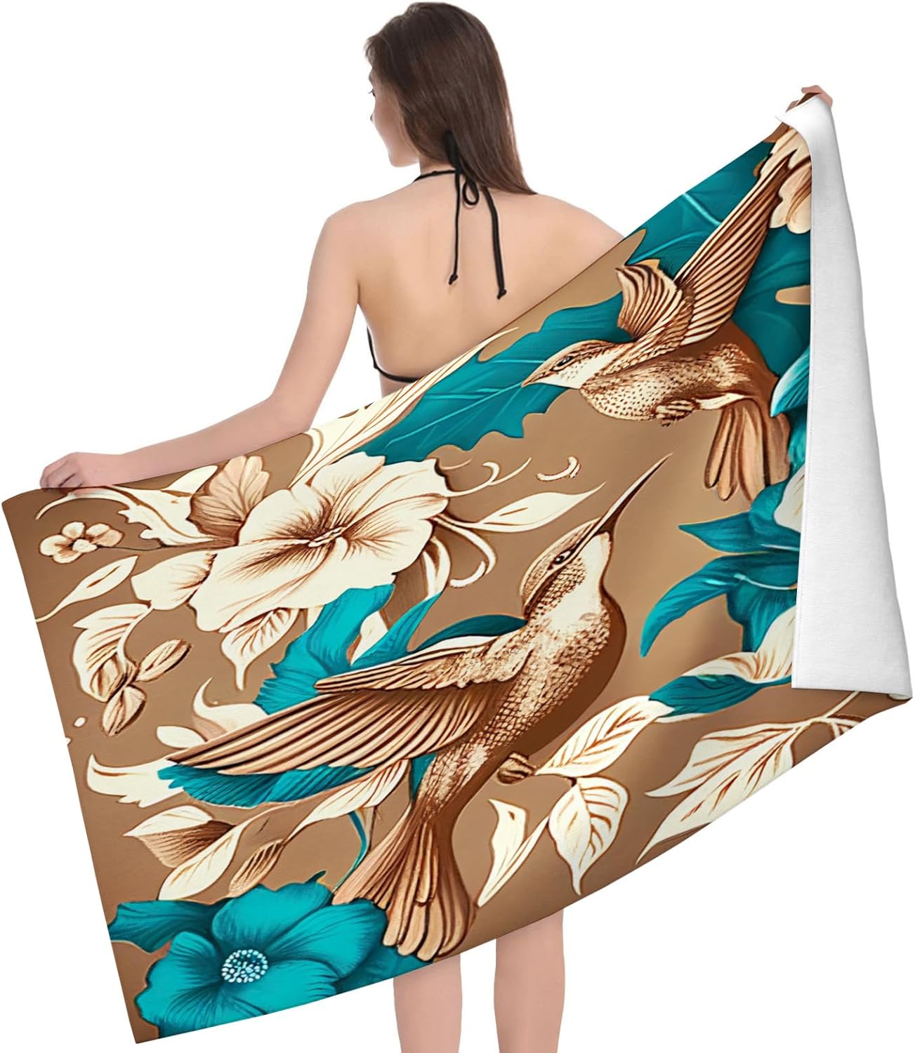 Purple Flowers on Purple Background Pattern Beach Towel for Adults,Large Sand Free Quick Dry Beach Pool Towel,Lightweight W40*H60(CM)