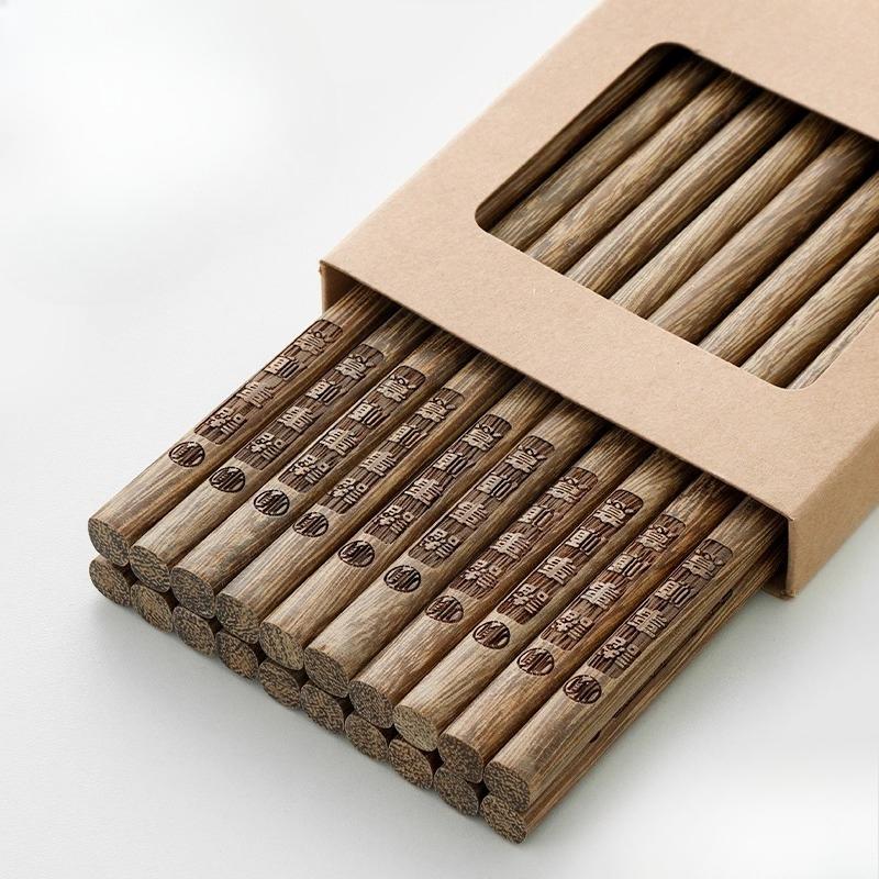 New Family Pack of Rosewood Chopsticks Lacquer-Free, Wax-Free Solid Wood Carved Chopsticks with Blessings