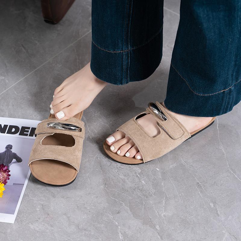 Beautiful One-word Drag Soft-soled Non-slip Beach Shoes with Skirts, Women's Outer Wear 2025 Summer New Velcro Cool Slippers