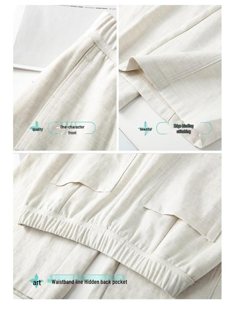 Tencel Linen Women's Wide-Leg Pants: Spring 2026 Arrivals, Elastic Waist, Drawstring, Drape Slimming Straight Leg.