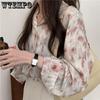 Spring and Autumn Women's Shirt Three-color Vintage Printed Chiffon Shirt Loose Lapel Oil Painting Casual Commuter Women's Top