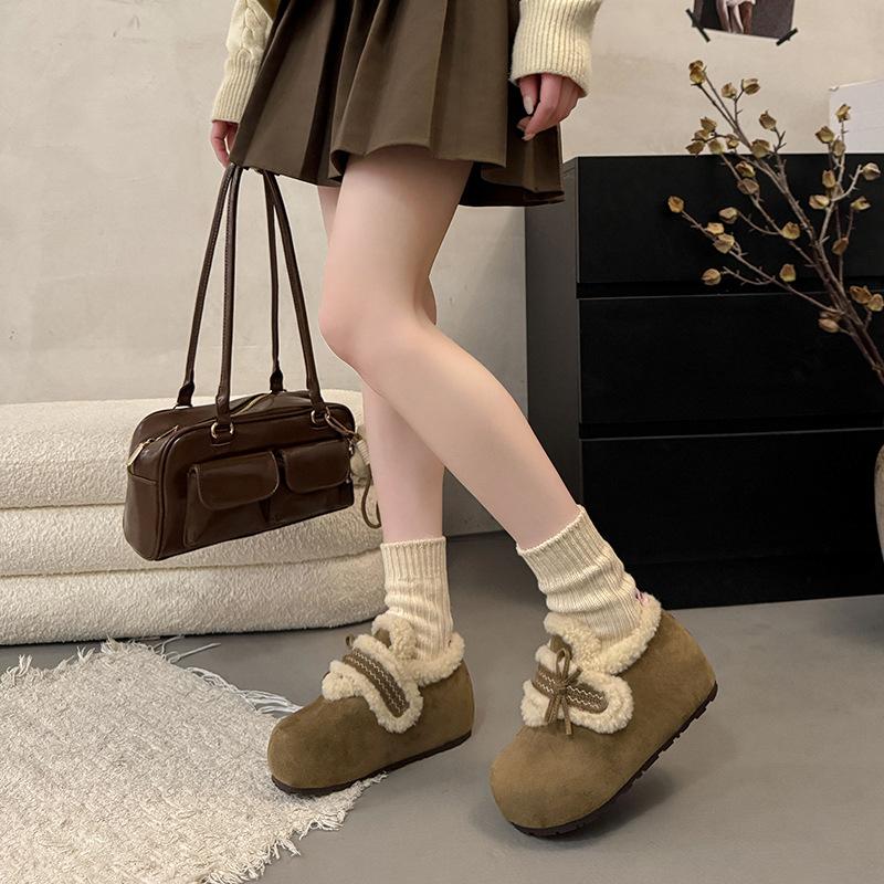 Women's soft elastic thick sole winter fur one warm cold padded snow boots non-slip wear casual sports cotton boots