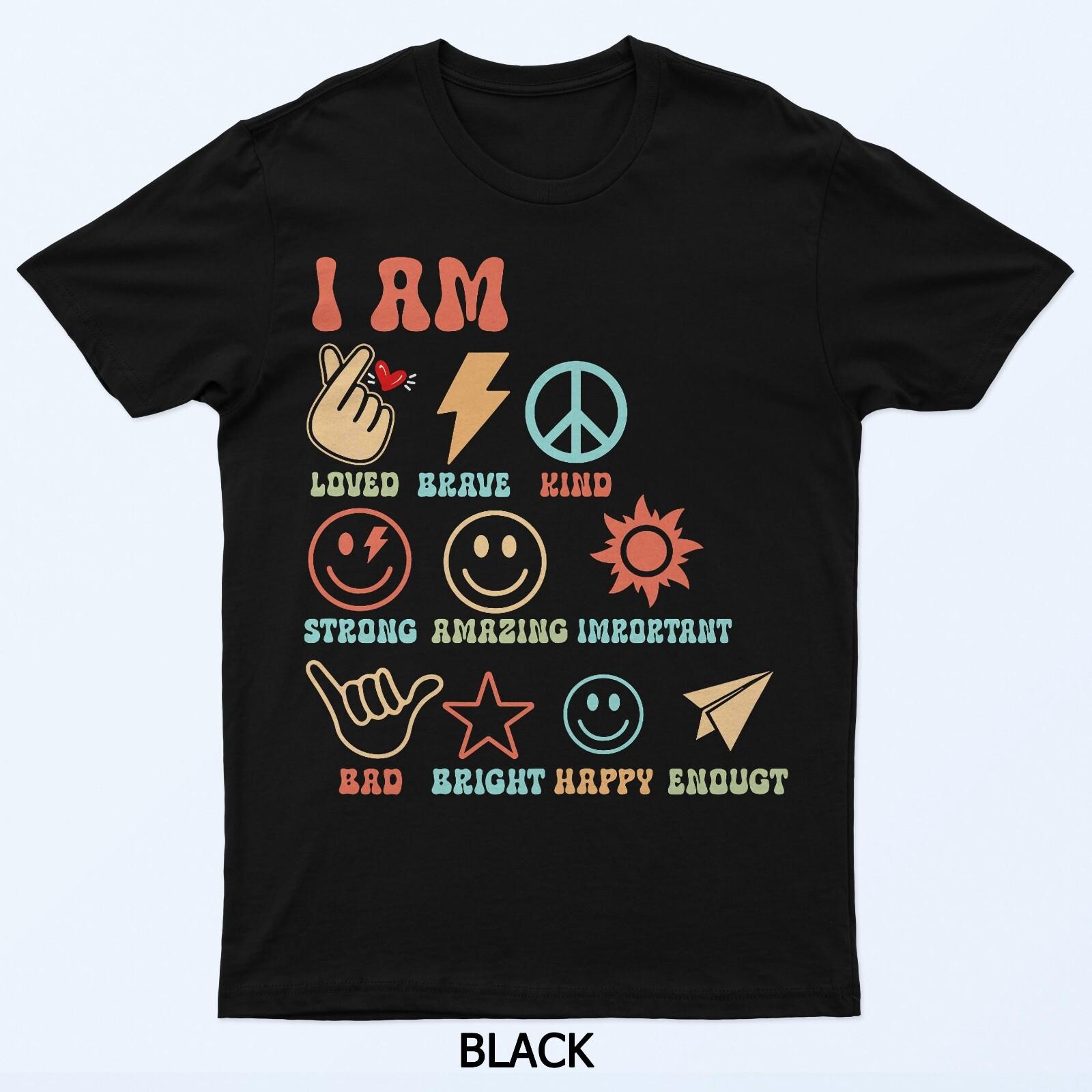 Футболка с надписью «Я добрый, храбрый, любимый, сильный, удивительный». M