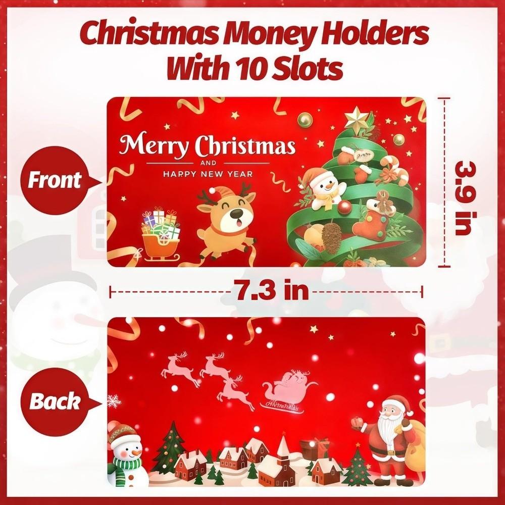 Santa Claus Christmas Cash Gift Envelope Christmas Tree with 10 Slots Folding Banknote Card Christmas Money Holders