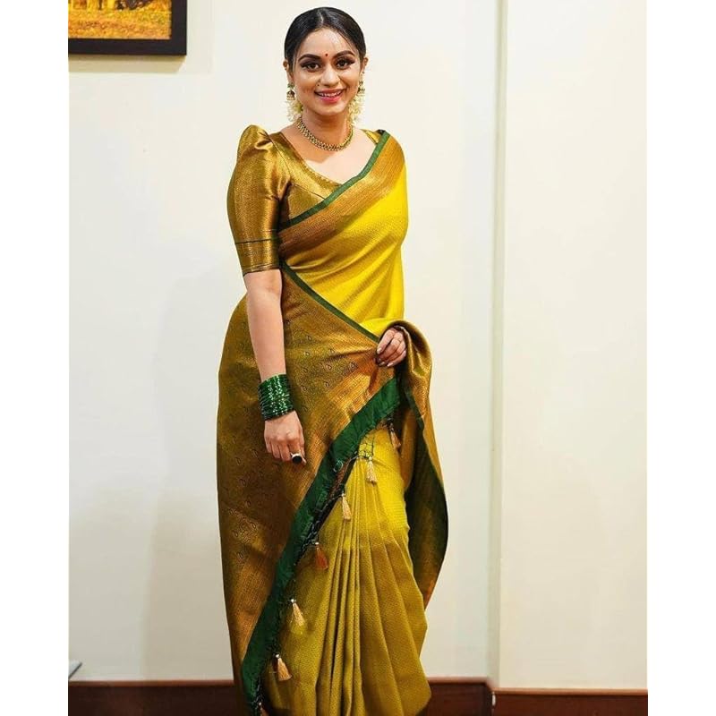 Yashika Women s Fancy Banarasi Kanjivaram Art Silk Saree with Blouse Pieces||Yellow Coloured Kanjivaram Saree|| AZ-YS-OG free Size жёлтый