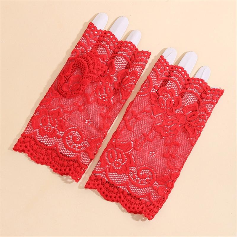 Bridal Gloves With Delicate Lace Design Half Finger Coverage Perfect For Church Outdoor Ceremonies