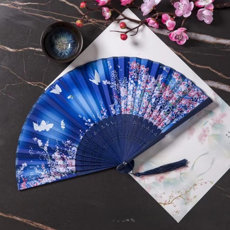 1Pc Bamboo Folding Fan Lace Classical Dance Hand Fan Performance Handheld Fan Photo Props Wedding Party Home Decor