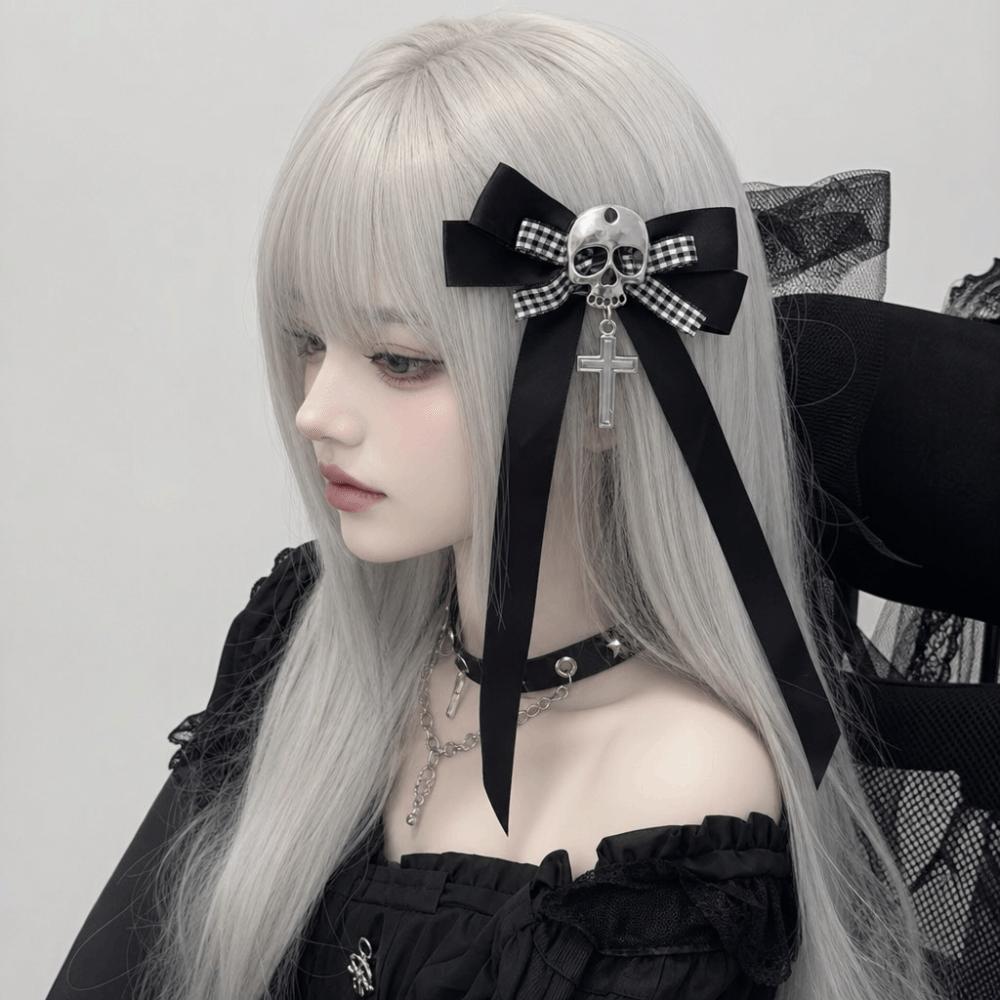 Y2K Bow Skull Side Clip Lace Hair Accessories Cute Ponytail Braid Hair Clip Halloween