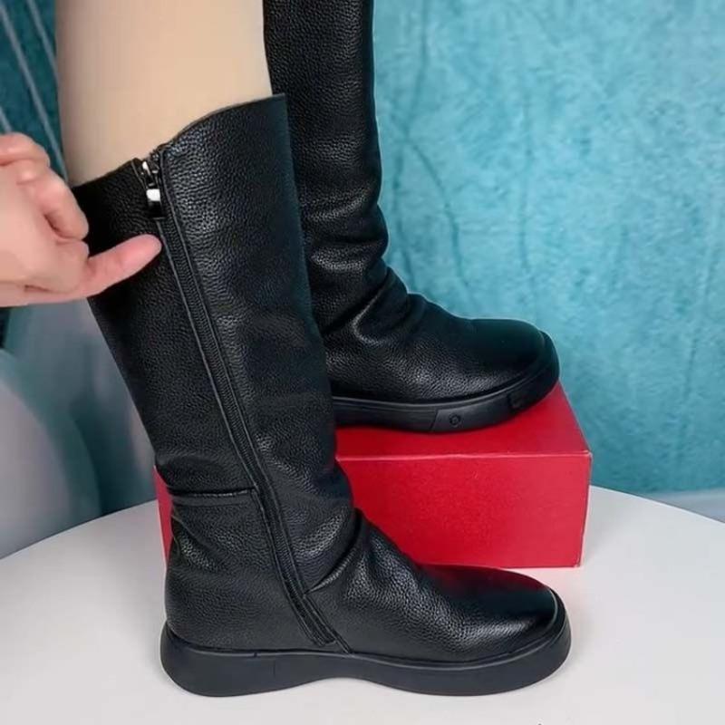 

Женская обувь нового стиля, кожаные ботинки, осенне-зимние женские ботинки на толстой подошве с флисом 40 чёрный