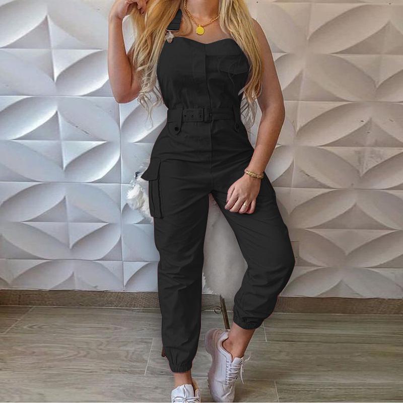 2024 Stylish Women's Sexy Bandeau Single-Breasted Jumpsuit with Multiple Pockets - K317