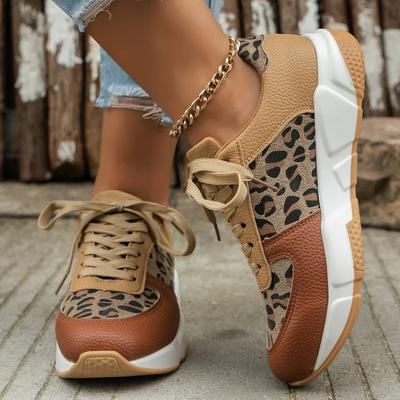 Women Platform Sneakers Round Toe Low-top Leopard Wedge Designer Shoes for Women Lace Up Casual Sports Shoes Zapatillas Mujer