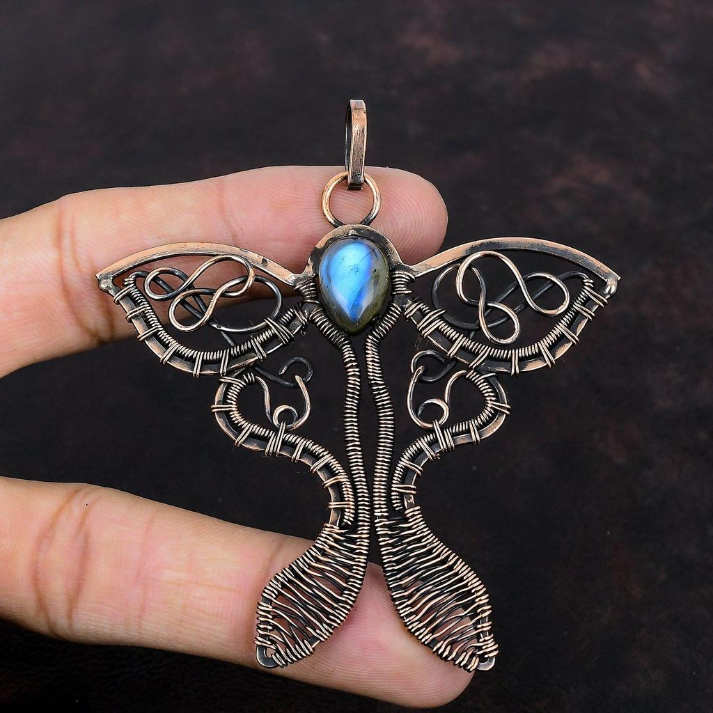 Labradorite Pendant Copper Wire Wrapped Pendant Handmade Pendant Copper Jewelry Butterfly Gemstone Pendant Wire Wrapped Jewelry Gift For Her