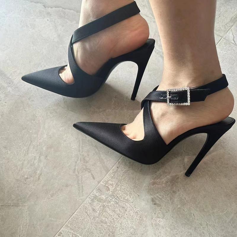 

Baotou sandals women s 2024 spring and autumn new nightclub style sexy pointed silk black stiletto with dress high heels 42