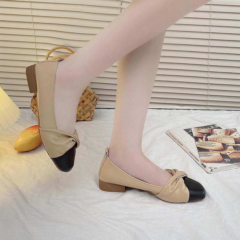 

Мода 2024 новые летние женские туфли с мелким вырезом, квадратным носком, дышащие, с бантом, на квадратном каблуке 40 хаки