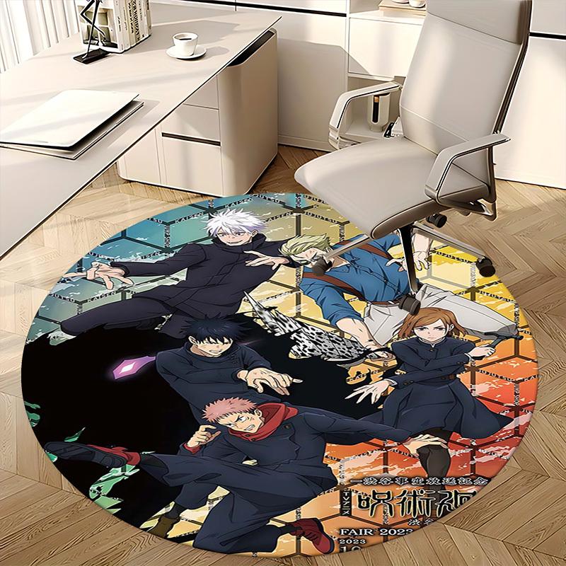 1 pièce Tapis Rond Design Dessin Animé Anime Personnages Jujutsu Kaisen pour Tapis de Chaise de Bureau, Tapis Antidérapant Convient pour la Décoration de la Maison, Salon