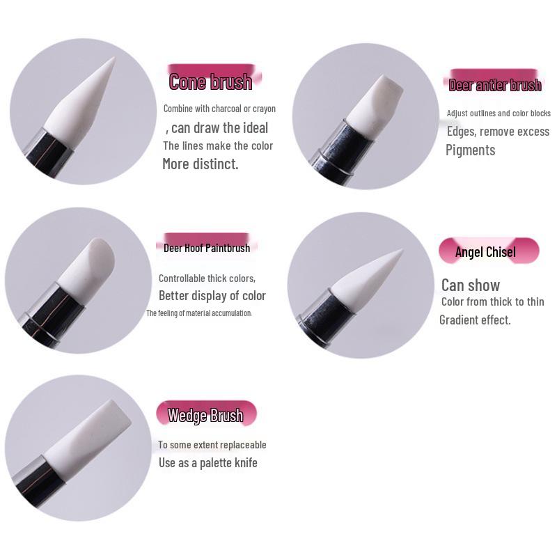 Silicone Nail Art Carving & Embossing Pen Set - 5 Pcs with Soft Heads & Rhinestone Penholder