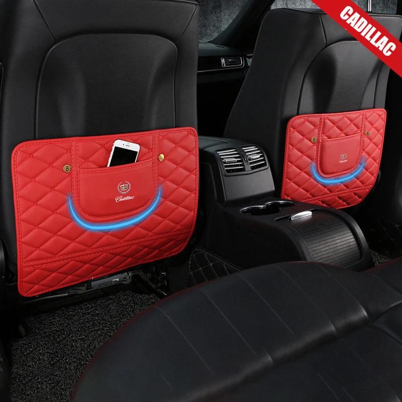 

Leather Car Seat Back Protector Mat Anti-Kick Pad for Cadillac Seville XT4 CT4 SLR STS EXT CTS Escalade CT5 Coupe Accessories червоний