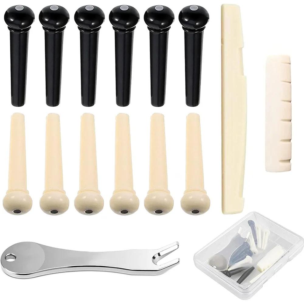 

12 Pcs Acoustic Guitar Bridge Pins with Bridge Pin Puller Remover & Guitar Bridge Saddle Nut, Replacement Parts and Accessories