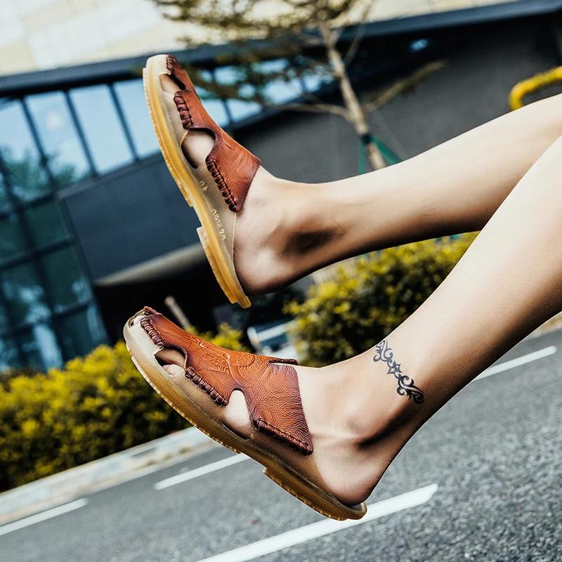 Big Size Men Leather Sandals Summer Classic Men Shoes Slippers Soft Sandals Men Roman Comfortable Outdoor Walking Footwear