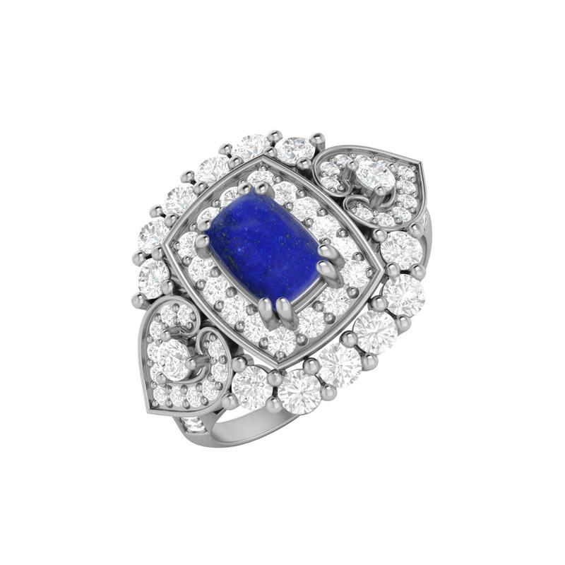 

6X4MM Cushion Lapis Gemstone 925 Sterling Silver Solitaire Halo Women Engagement Ring 11.5 білий