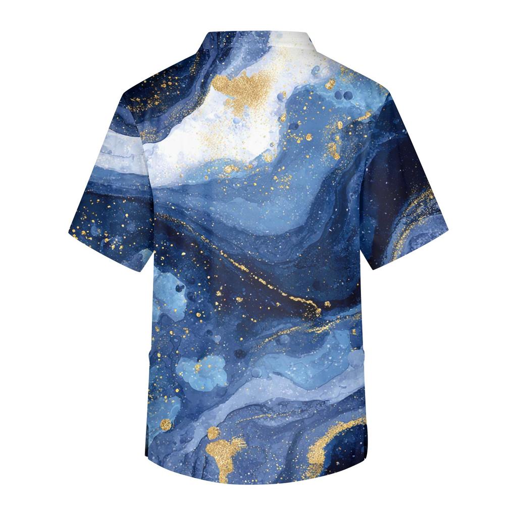 Men's Printing Short Sleeve V-neck Working Blouse Chest Pocket Carer Top