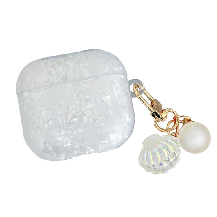 Shell‑Texture TPU Earbud Protective Case With Pearl‑Style Metal Hanging Buckle Anti‑Scratch Anti‑Dust Cover For AirPods 4 / Pro 2 / Pro