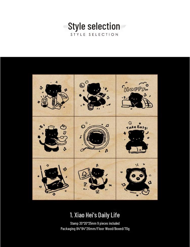 Cat Life Diary Wooden Stamp Set: Cute Cat Designs for DIY Journals and Art Projects
