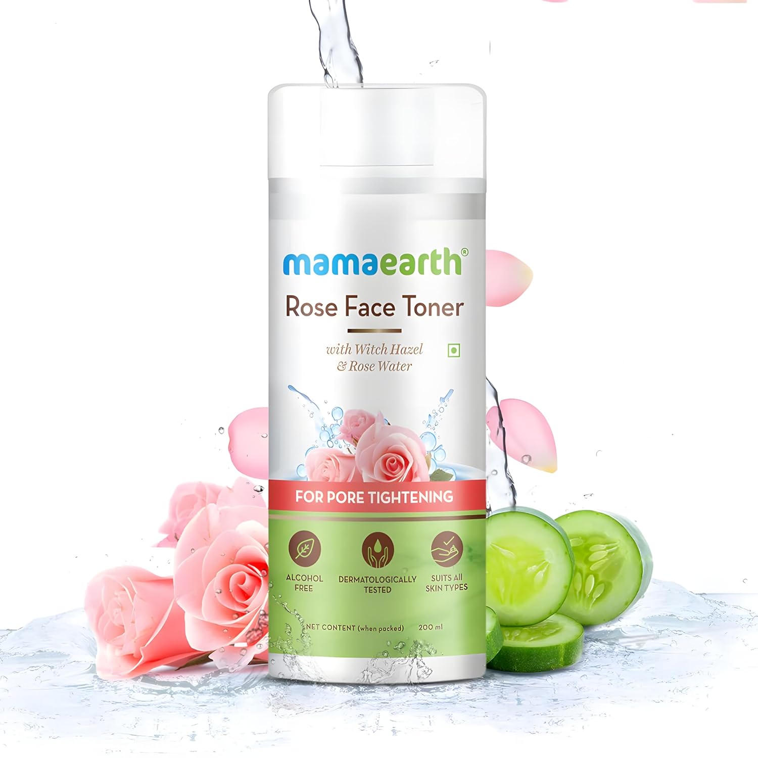 

Mamaearth Тоник для лица с розовой водой 200 мл Упаковка из 1 шт. для сужения пор, увлажнения и сияния