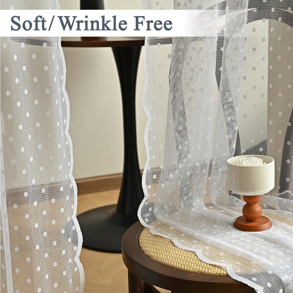 Dot Yarn Through Rod Window Screen Warp Knitted Lace Finished Semi-Blackout Curtain