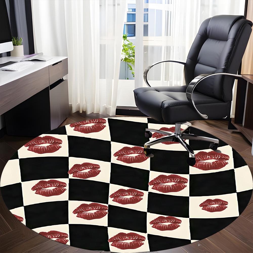1pc Lips Chessboard Office Round Area Rug, Under Office Chairs Bedroom Living Room Home Decor, Room Deco, Available in Various Sizes