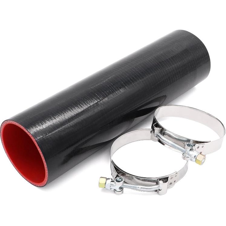 ID 3Inch 4-Ply Straight Coupler Silicone Hose 5Mm Thickness 12Inch Length With 2 X Stainless Steel T-Clamps (3Inch(76Mm))