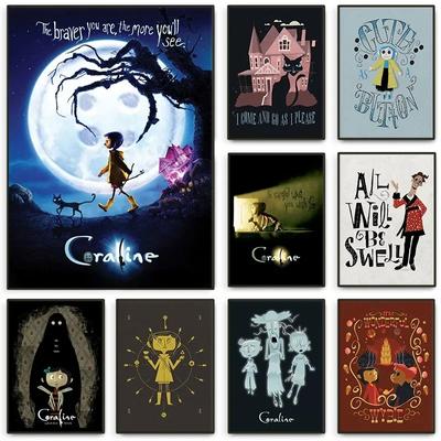 Anime Movie Coraline Poster and Print Cartoon Horror Witch Quotes Canvas Painting Wall Art for Aesthetics Living Room Home Decor