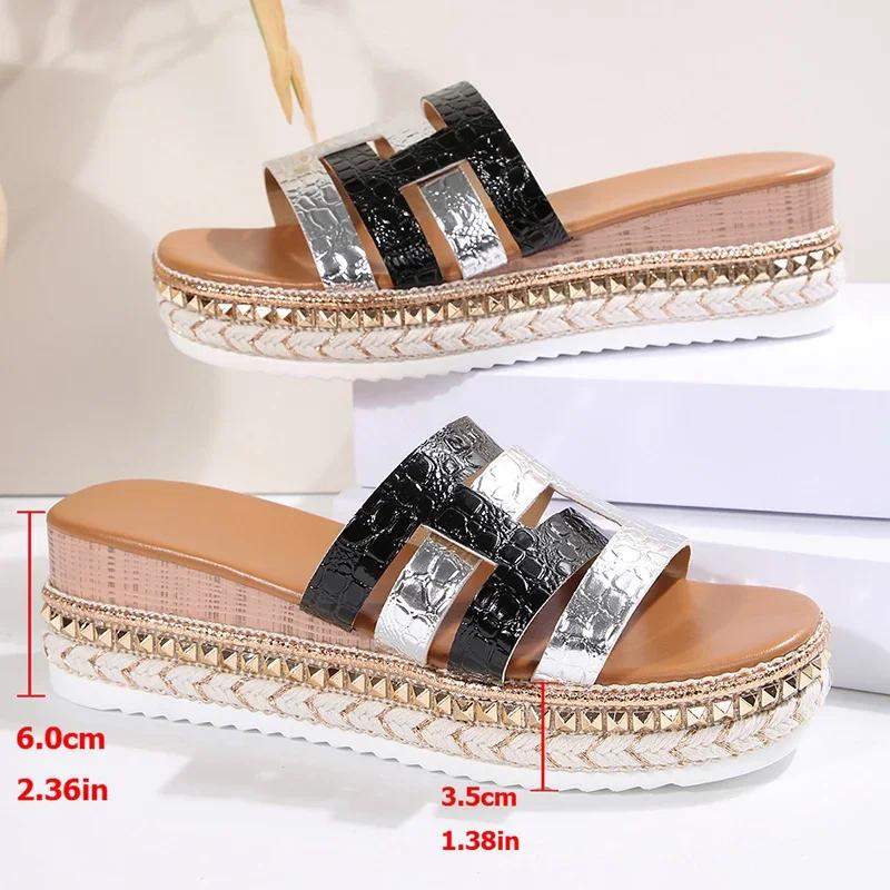 Fashion Womens Shoes Plus Size 36-43 Rivets Wedges Slippers Women Plarform Sandals Woman Fashion Thick Bottom Slides Sandles Beach Shoes