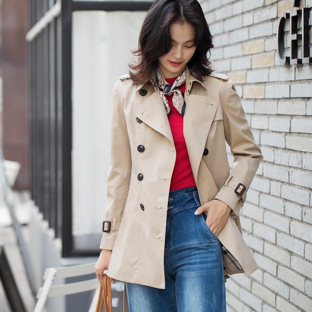 

Shenghong Chunxin JING Dian Gabadian Double-breasted Belt Slim Windbreaker Jacket Women 2080 S хакі