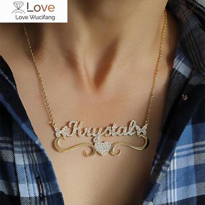 Necklace Heart Butterfly Diamonds Nameplate Pendant Gold Stainless Steel Necklaces Personalized Women Jewelry Gifts
