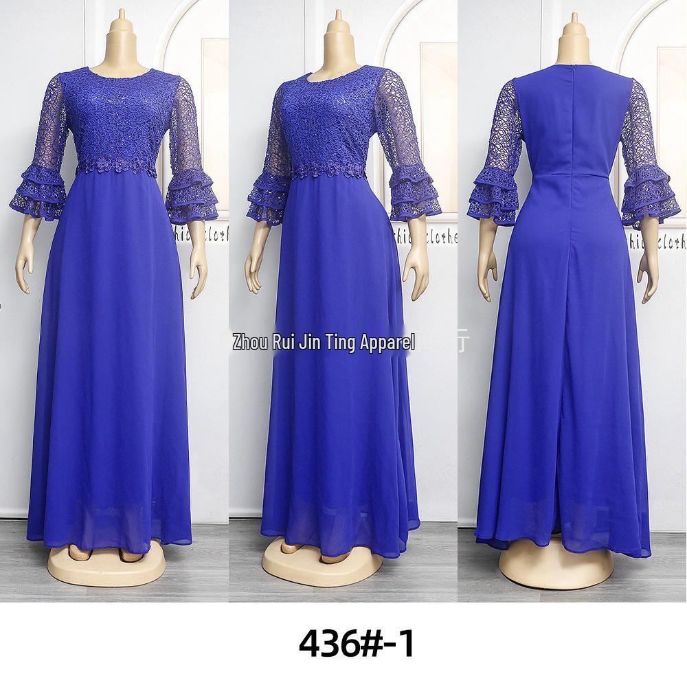 African European Women's Plus Size 2023 New Lace Heavy Work Chiffon Dress