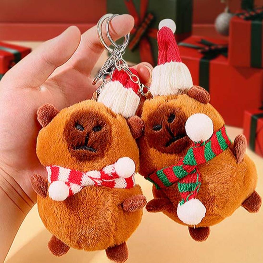 Cross Dressing Scarf Capybara Keychain PP Cotton Plush Animal Key Ring  Ornaments