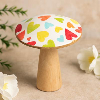 Wooden Mushroom Decor, Hand-Painted Pastel Hearts