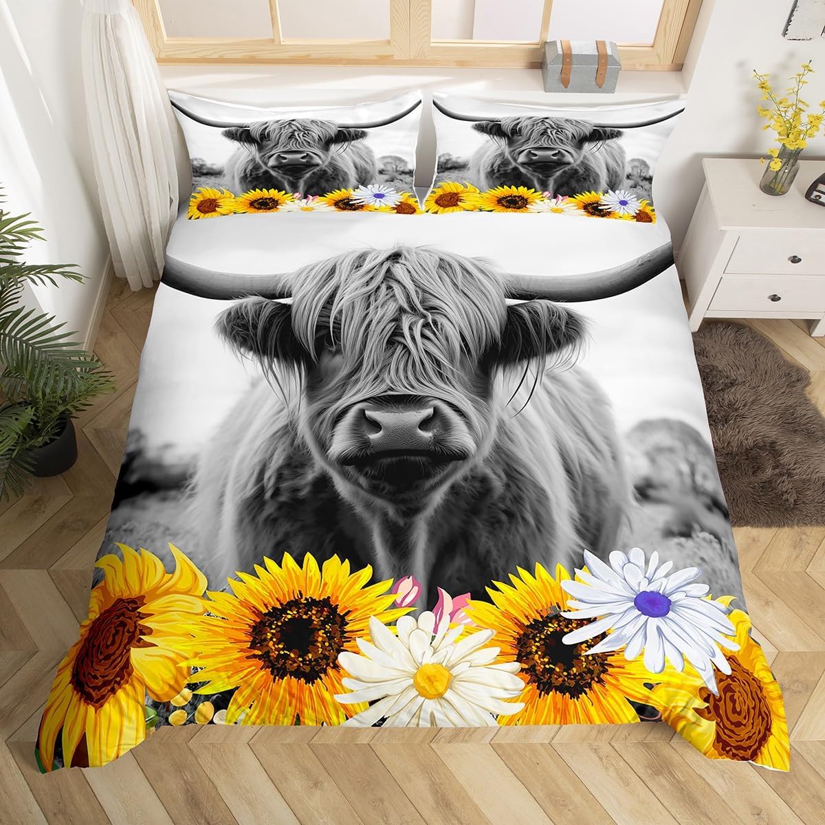 

Highlplus Catle Soft Duvet Cover Bul Sunflower Cow Beding Set Quen For Young Boys Men Microfiber Wildlife Farmhouse Animal Comfortable Quilt Cover 100*200cm Single