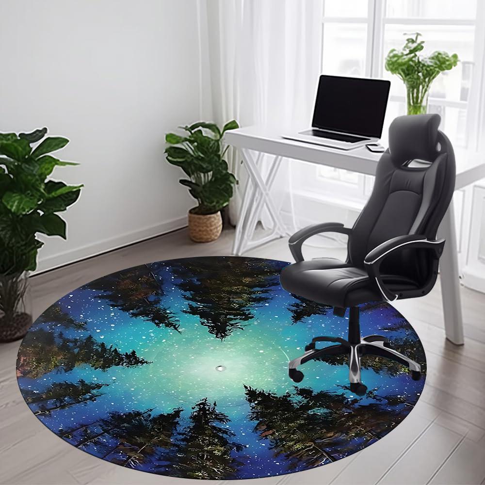 1PC Forest Sky Aurora Office Round Area Rug, Mat Suitable For Office, Under Office Chairs Bedroom Living Room Home Decor, Room Deco