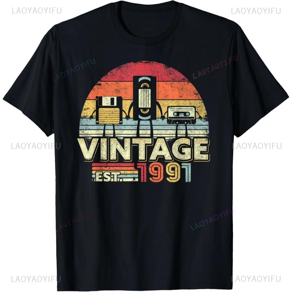 Vintage 1991 Oneck TShirt 34 Yrs Old Bday Unique Printed Tee TShirt Clothing Camisas Ropa Hombre Shortsleev Casual Tops
