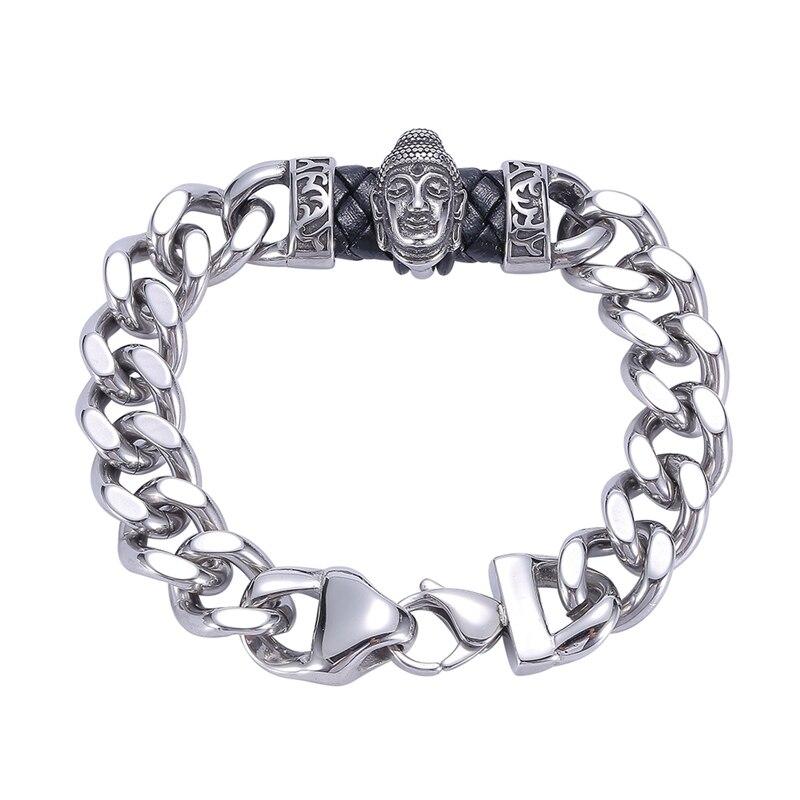 Koupit Religious Buddha Bracelets Men 12mm Wide Stainless Steel Curb