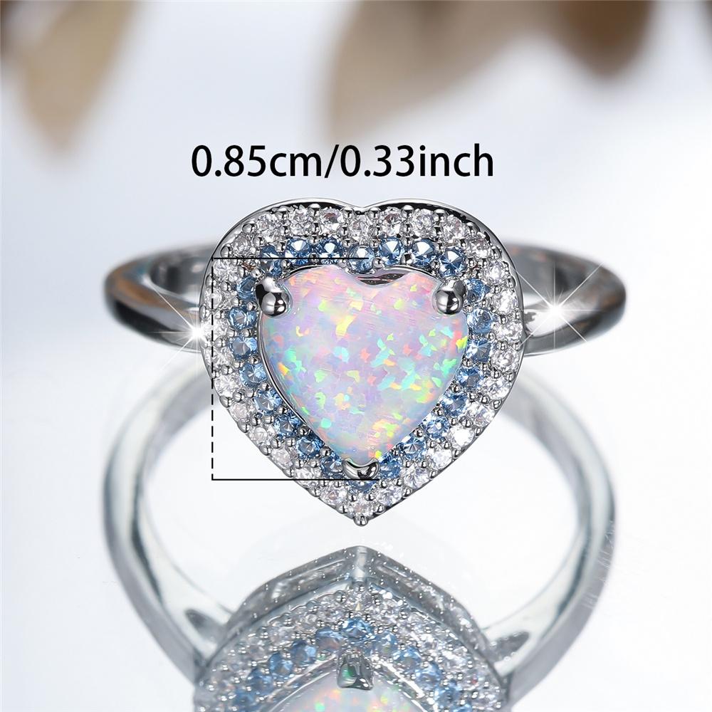 Trendy White Opal Crystal Love Heart Stone Vintage Silver Color Wedding Bands Engagement Rings For Wome Jewelry