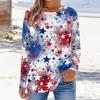 Women's Fashionable Casual Long-Sleeved Independence Day Print Neck Top