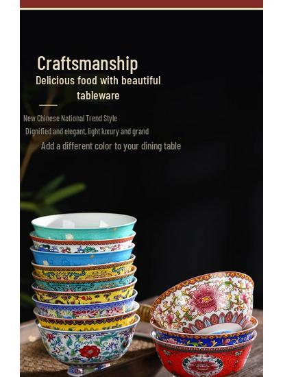Jingdezhen Ceramic Rice Bowl: High-Foot, Enamel Color, Longevity Design