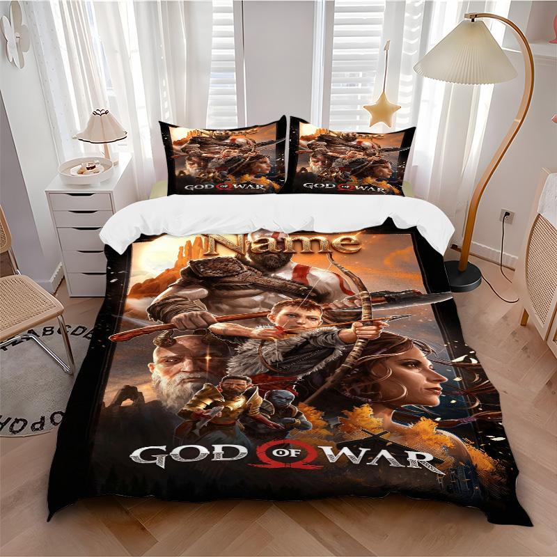 Custom Name War God Bedding 3 Piece Set HD Print Duvet Cover Pillowcases for Teens Adult Bedroom Decoration Christmas Gift